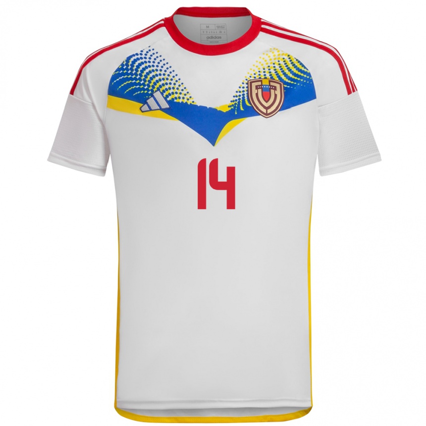 Niño Fútbol Camiseta Venezuela Miguel Vegas #14 Blanco 2ª Equipación 24-26 Perú