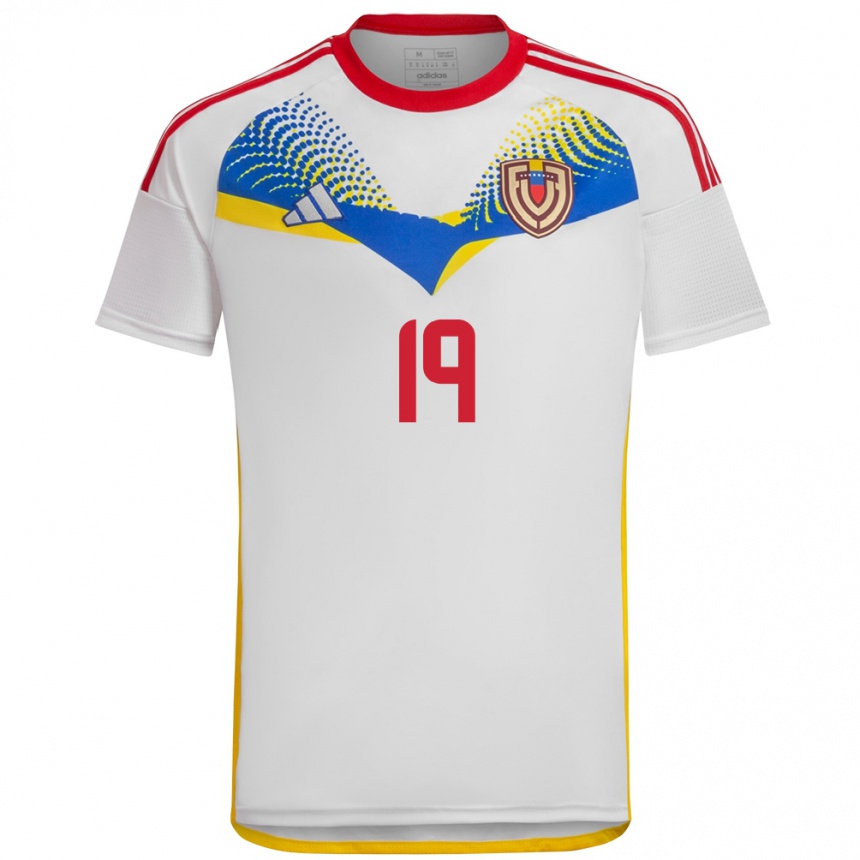 Niño Fútbol Camiseta Venezuela Junior Colina #19 Blanco 2ª Equipación 24-26 Perú