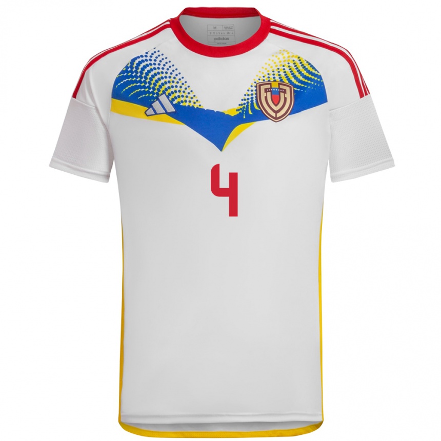 Niño Fútbol Camiseta Venezuela María Peraza #4 Blanco 2ª Equipación 24-26 Perú