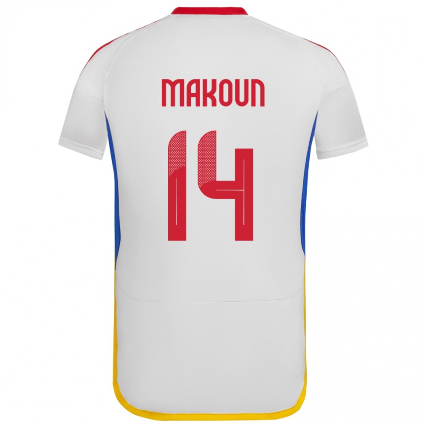 Niño Fútbol Camiseta Venezuela Christian Makoun #14 Blanco 2ª Equipación 24-26 Perú