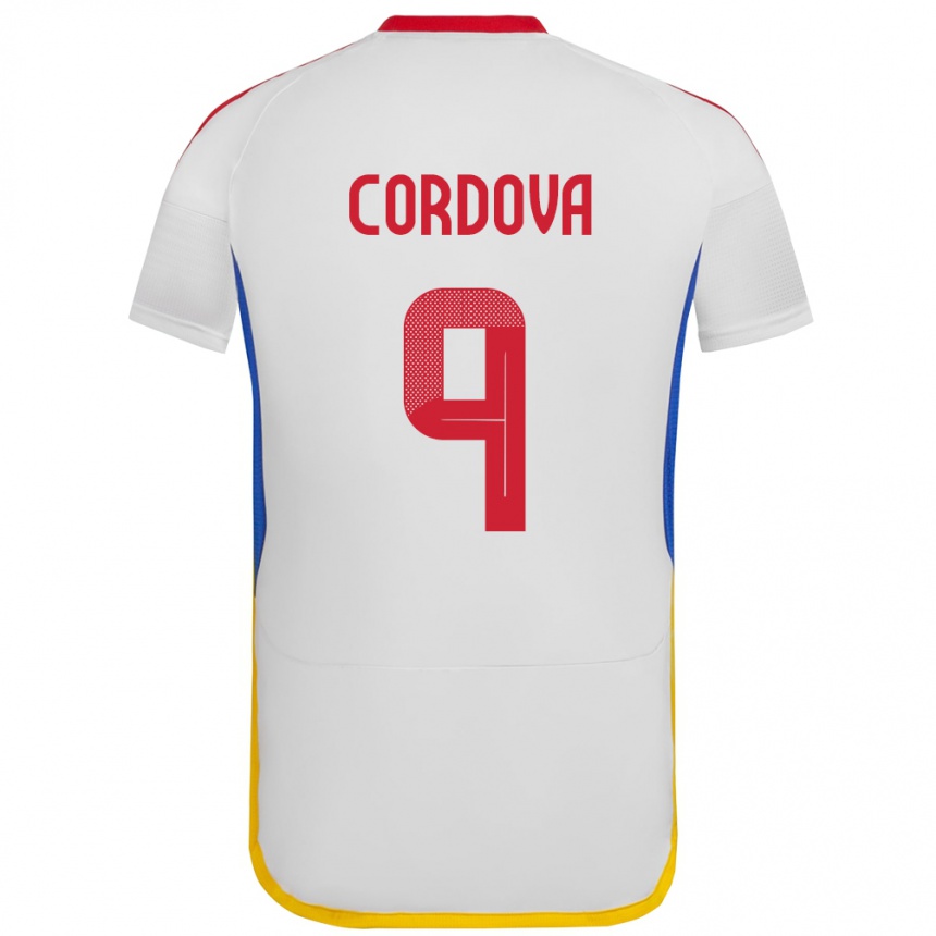 Niño Fútbol Camiseta Venezuela Sergio Córdova #9 Blanco 2ª Equipación 24-26 Perú