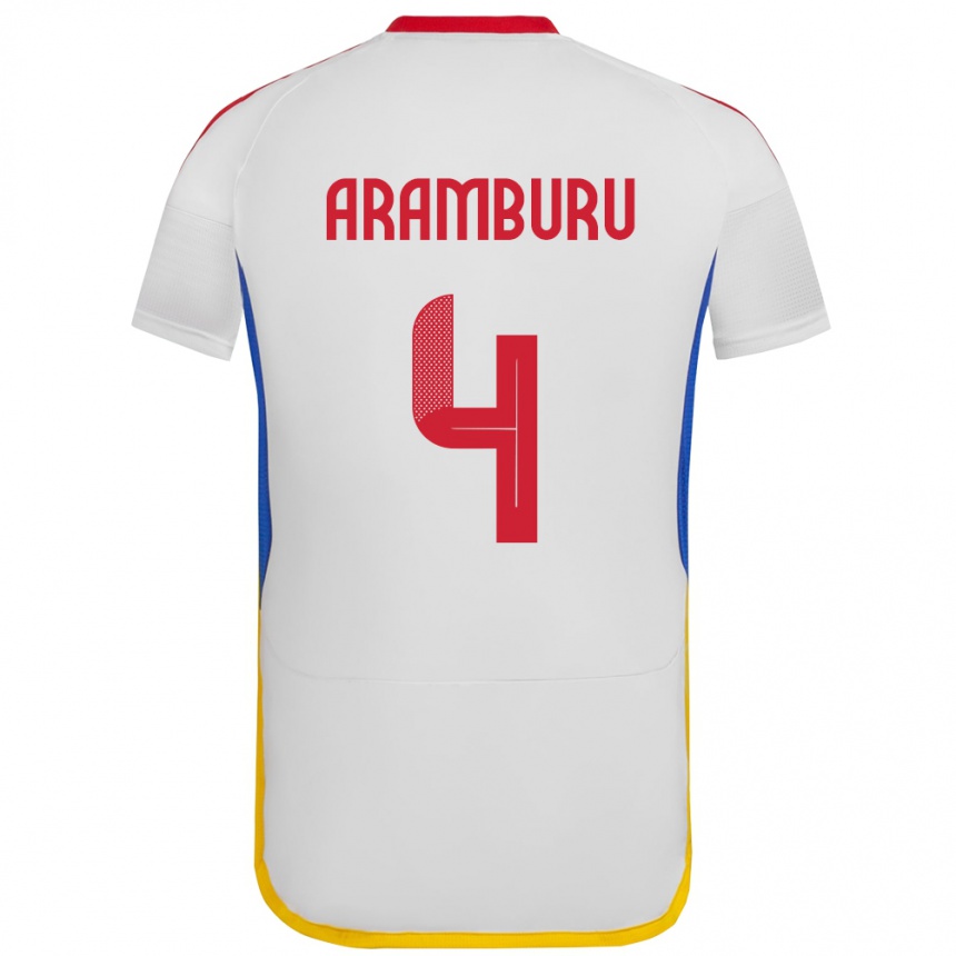 Niño Fútbol Camiseta Venezuela Jon Aramburu #4 Blanco 2ª Equipación 24-26 Perú