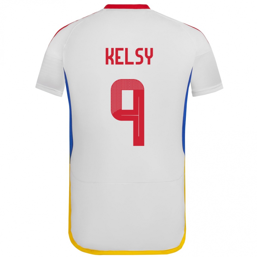 Niño Fútbol Camiseta Venezuela Kevin Kelsy #9 Blanco 2ª Equipación 24-26 Perú