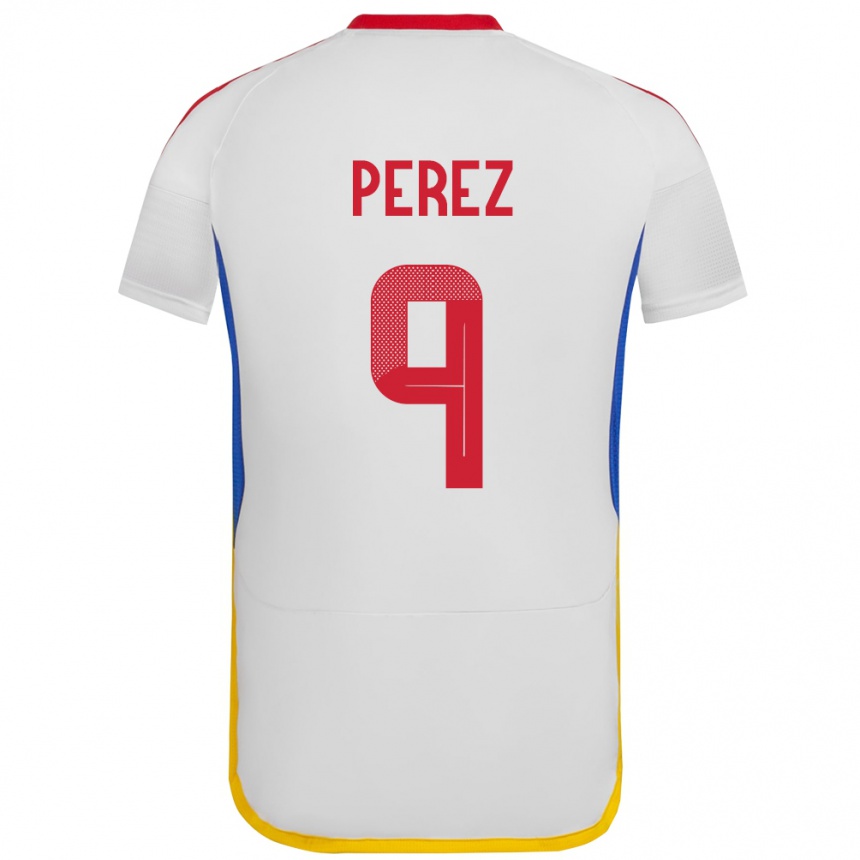 Niño Fútbol Camiseta Venezuela Daniel Pérez #9 Blanco 2ª Equipación 24-26 Perú