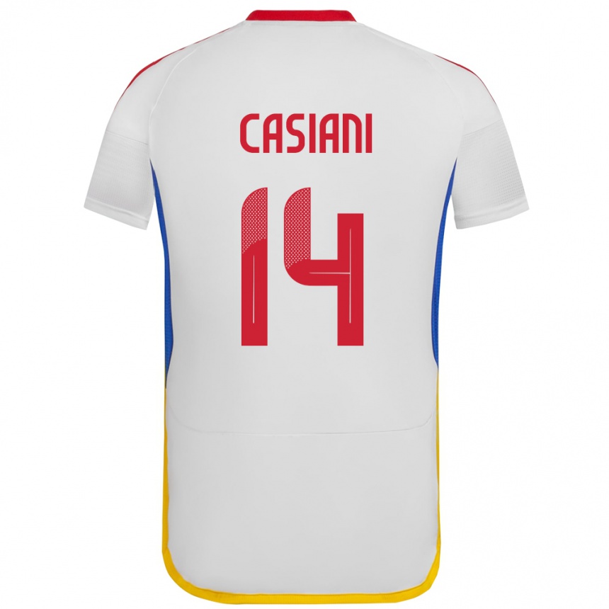 Niño Fútbol Camiseta Venezuela Luis Casiani #14 Blanco 2ª Equipación 24-26 Perú