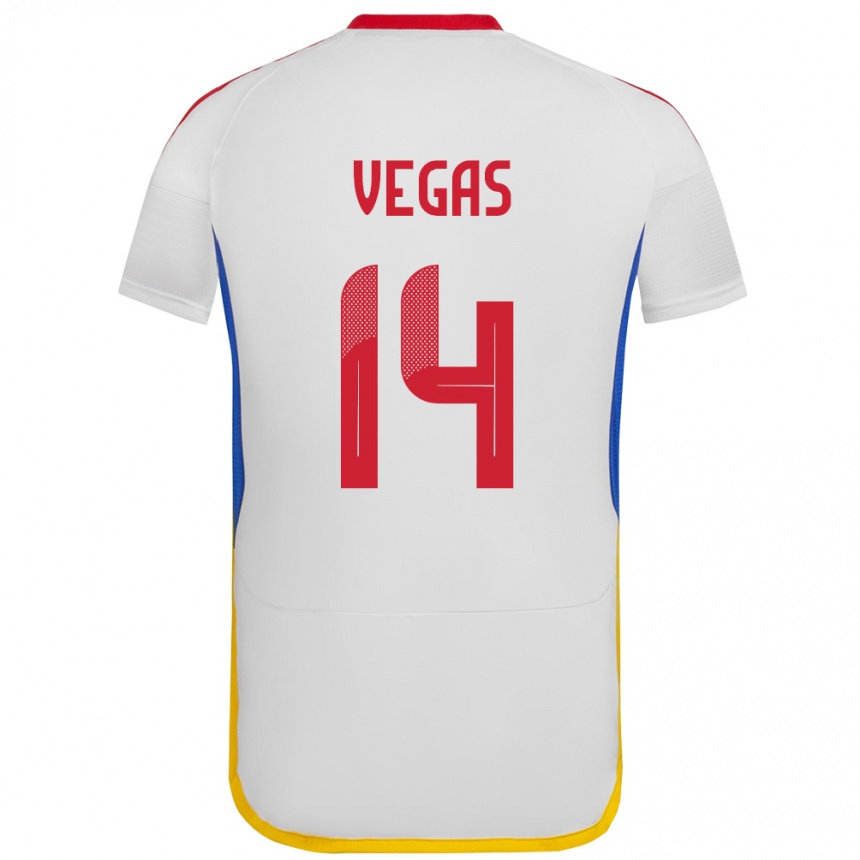 Niño Fútbol Camiseta Venezuela Miguel Vegas #14 Blanco 2ª Equipación 24-26 Perú