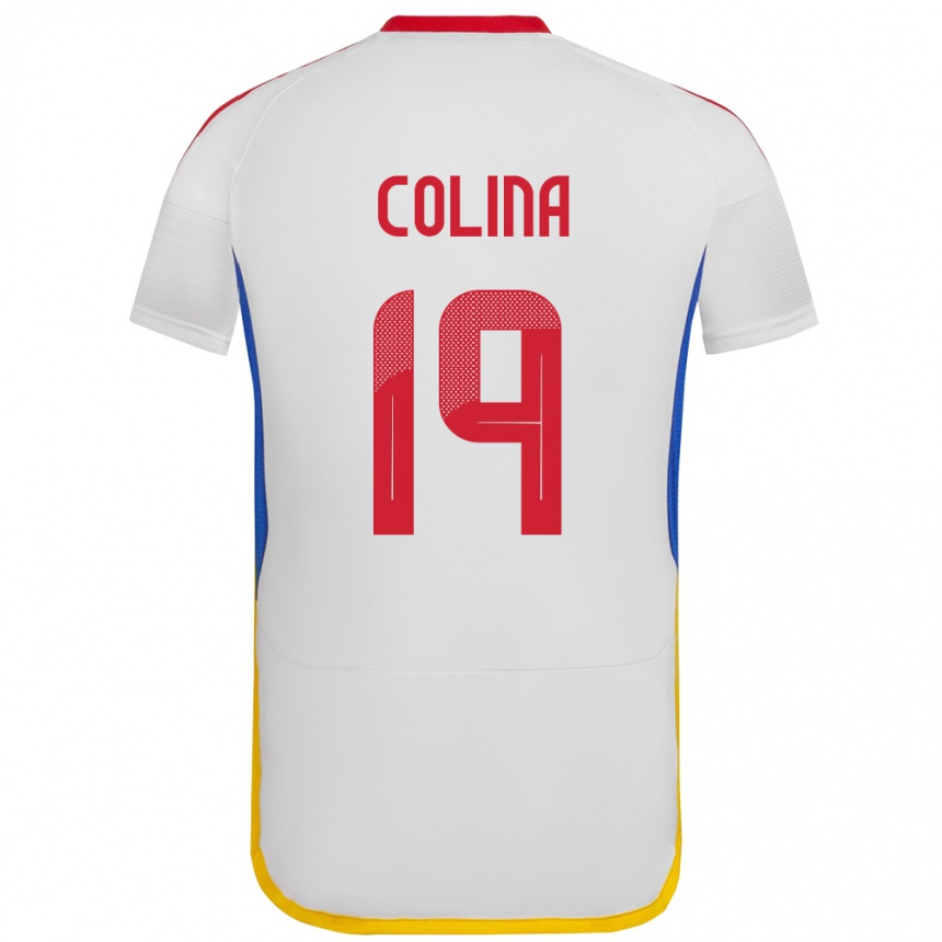 Niño Fútbol Camiseta Venezuela Junior Colina #19 Blanco 2ª Equipación 24-26 Perú