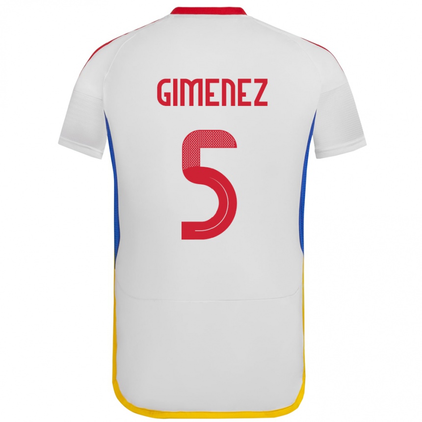 Niño Fútbol Camiseta Venezuela Yenifer Giménez #5 Blanco 2ª Equipación 24-26 Perú