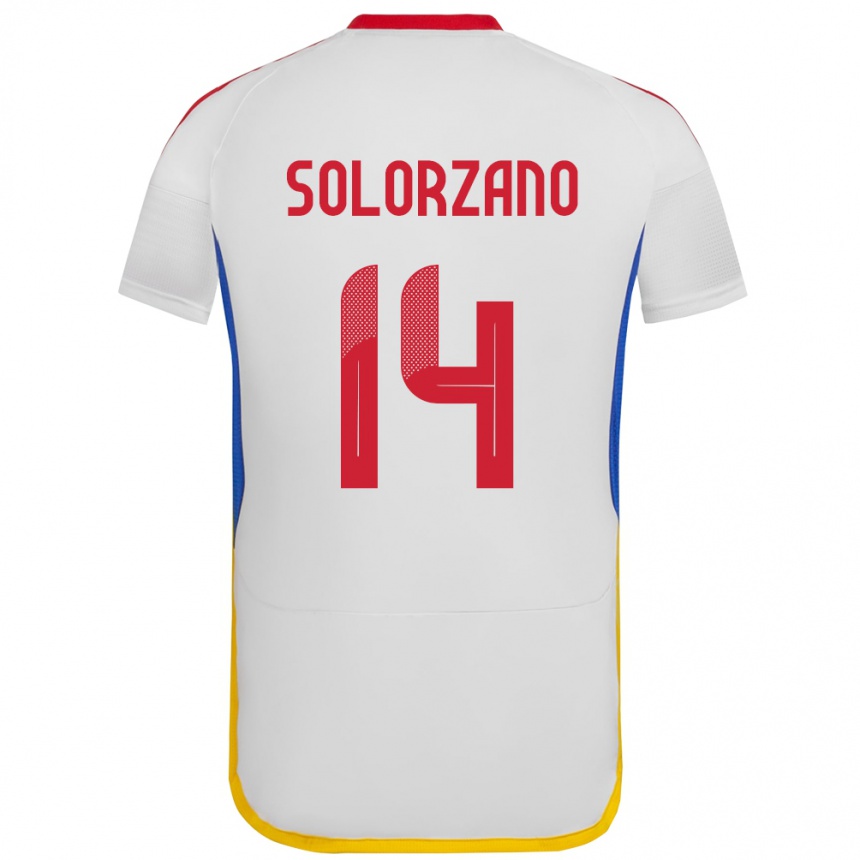 Niño Fútbol Camiseta Venezuela Fabiola Solórzano #14 Blanco 2ª Equipación 24-26 Perú