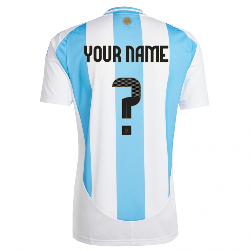 Hombre Fútbol Camiseta Argentina Su Nombre #0 Blanco Azul 1ª Equipación 24-26 Perú