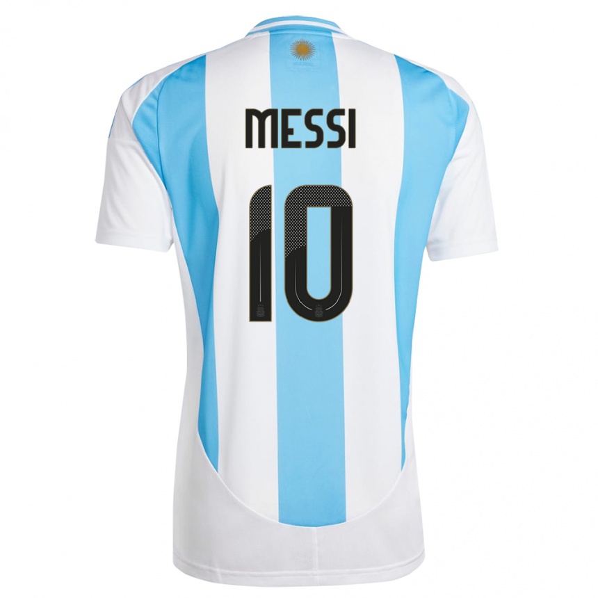 Hombre Fútbol Camiseta Argentina Lionel Messi #10 Blanco Azul 1ª Equipación 24-26 Perú