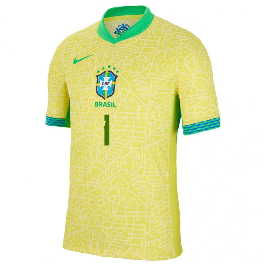 Hombre Fútbol Camiseta Brasil Alisson #1 Amarillo 1ª Equipación 24-26 Perú