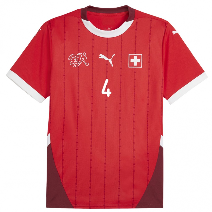 Hombre Fútbol Camiseta Suiza Pascal Hammer #4 Rojo 1ª Equipación 24-26 Perú