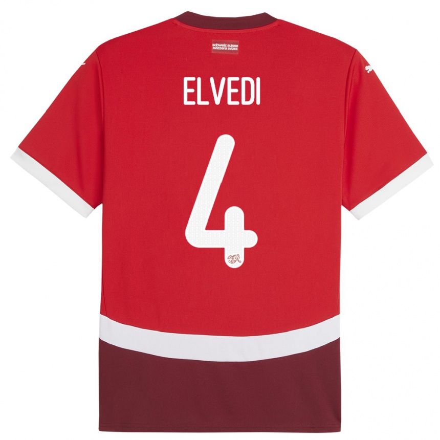 Hombre Fútbol Camiseta Suiza Nico Elvedi #4 Rojo 1ª Equipación 24-26 Perú