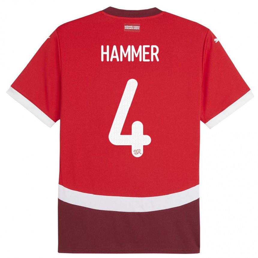 Hombre Fútbol Camiseta Suiza Pascal Hammer #4 Rojo 1ª Equipación 24-26 Perú