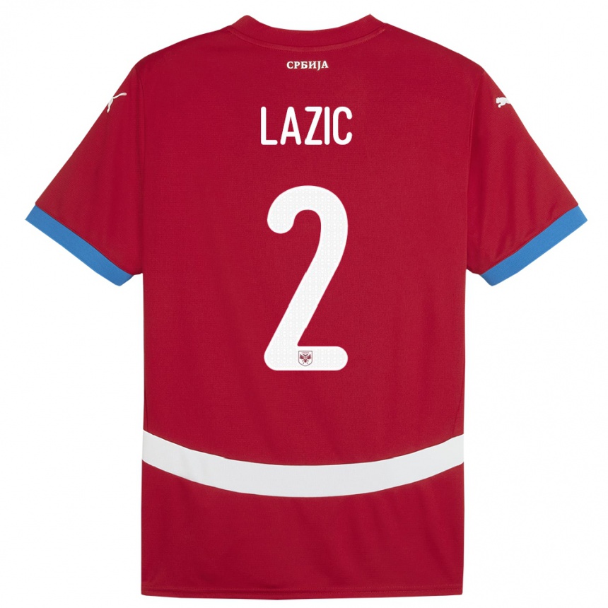 Hombre Fútbol Camiseta Serbia Uros Lazic #2 Rojo 1ª Equipación 24-26 Perú