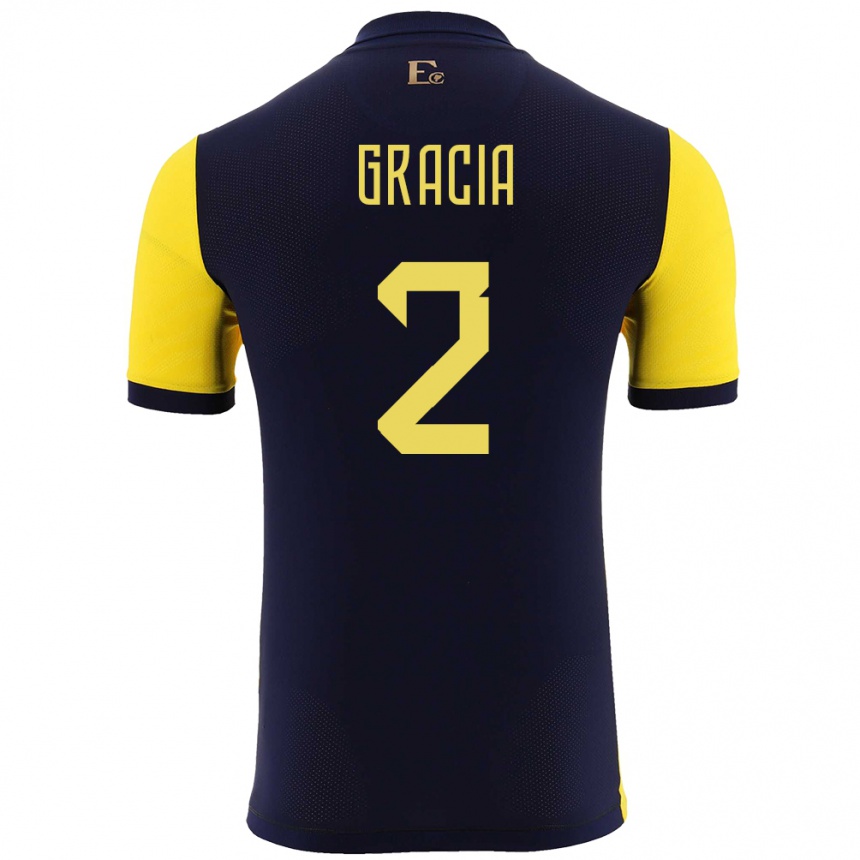 Hombre Fútbol Camiseta Ecuador Ericka Gracia #2 Amarillo 1ª Equipación 24-26 Perú