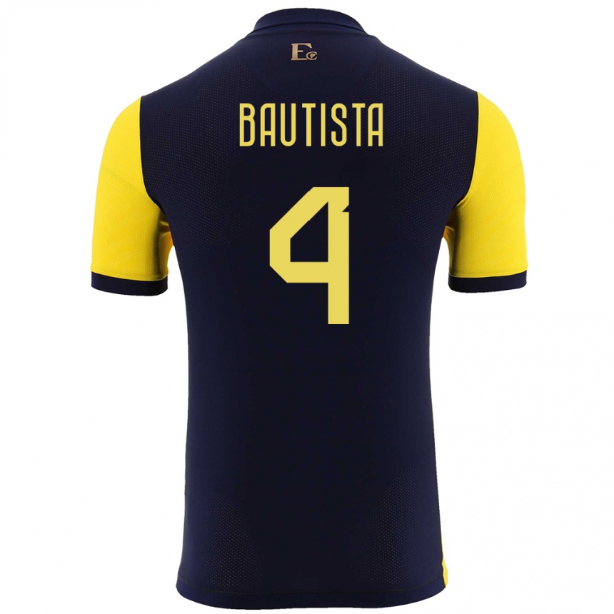 Hombre Fútbol Camiseta Ecuador Davis Bautista #4 Amarillo 1ª Equipación 24-26 Perú