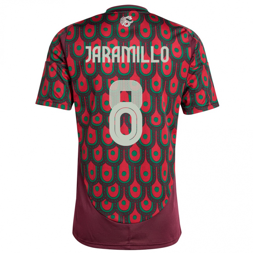 Hombre Fútbol Camiseta México Carolina Jaramillo #8 Granate 1ª Equipación 24-26 Perú