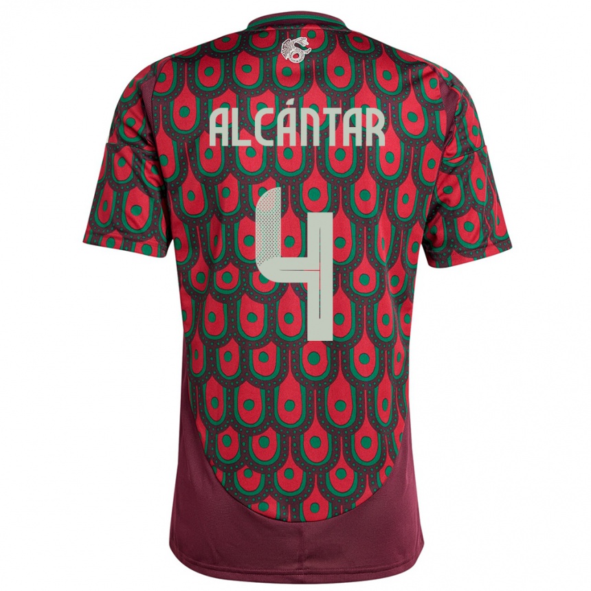 Hombre Fútbol Camiseta México Jesus Alcantar #4 Granate 1ª Equipación 24-26 Perú