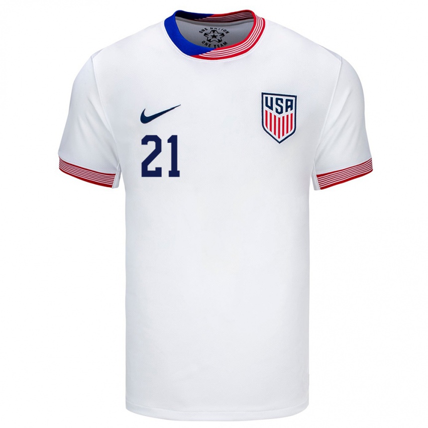 Hombre Fútbol Camiseta Estados Unidos Timothy Weah #21 Blanco 1ª Equipación 24-26 Perú