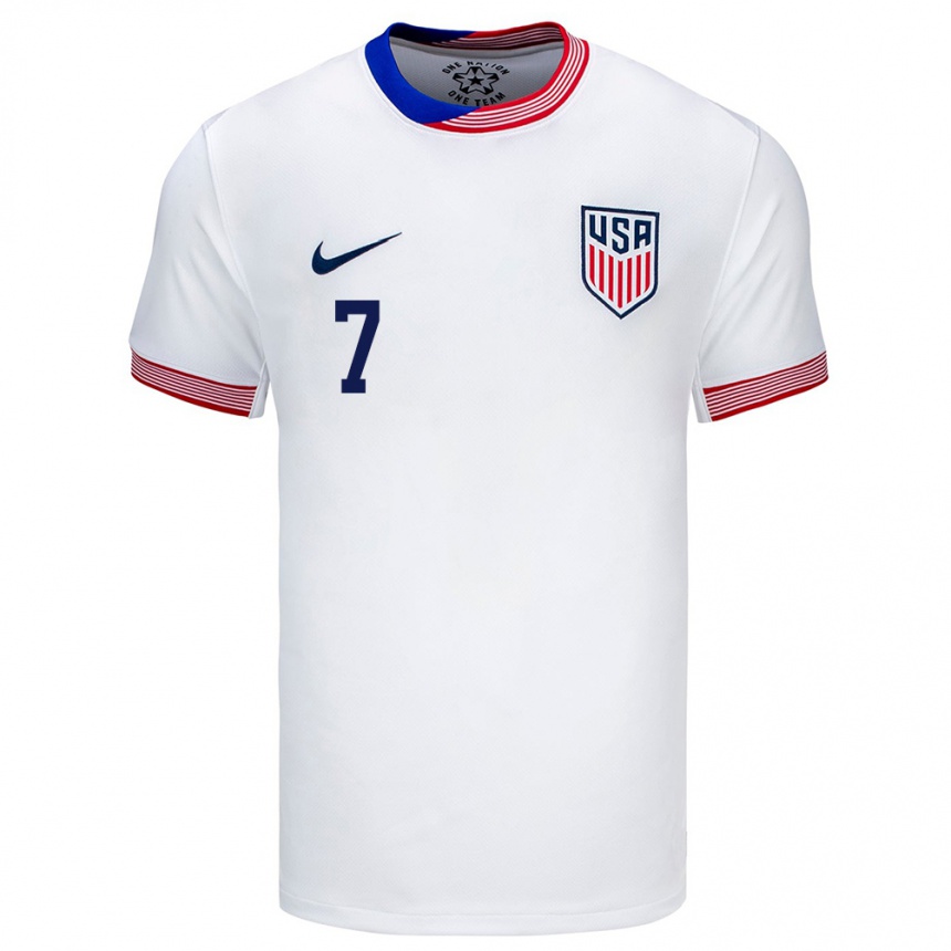 Hombre Fútbol Camiseta Estados Unidos Giovanni Reyna #7 Blanco 1ª Equipación 24-26 Perú