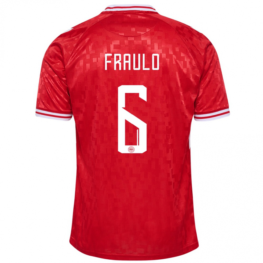 Hombre Fútbol Camiseta Dinamarca Oscar Fraulo #6 Rojo 1ª Equipación 24-26 Perú