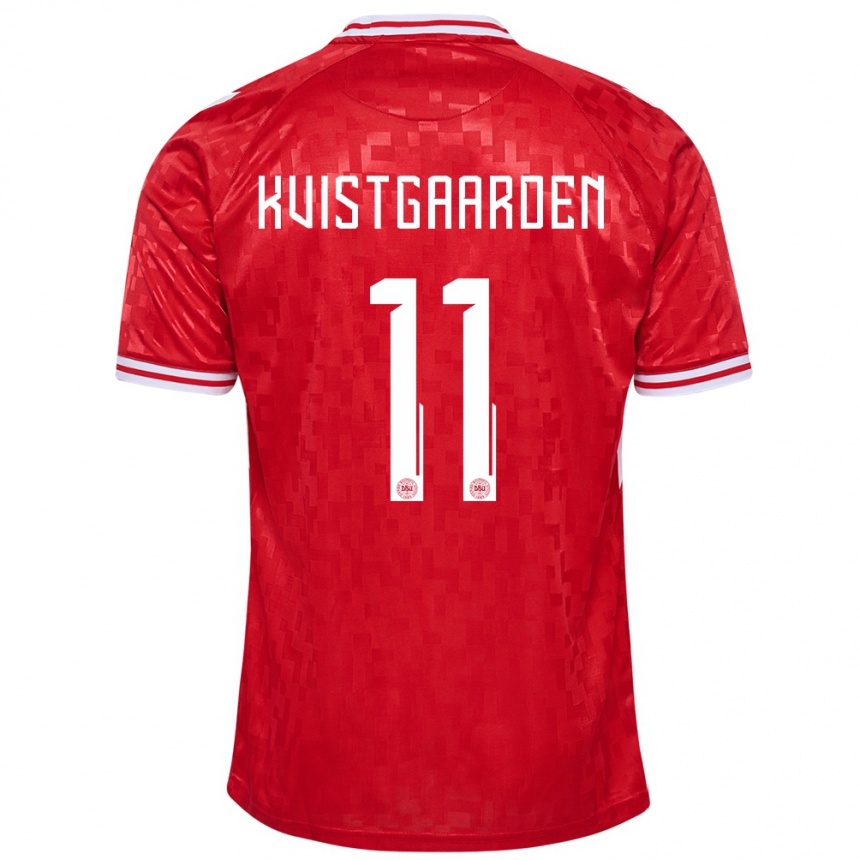 Hombre Fútbol Camiseta Dinamarca Mathias Kvistgaarden #11 Rojo 1ª Equipación 24-26 Perú