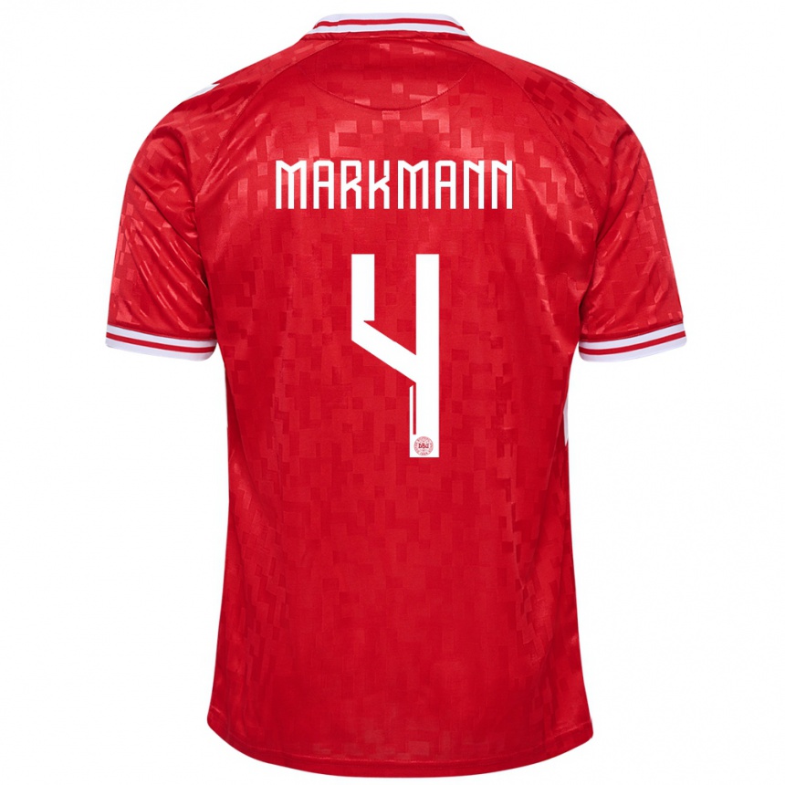 Hombre Fútbol Camiseta Dinamarca Noah Markmann #4 Rojo 1ª Equipación 24-26 Perú