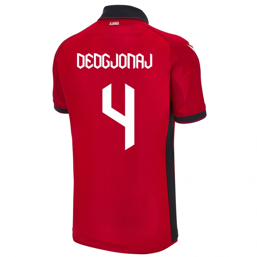 Hombre Fútbol Camiseta Albania Leonora Dedgjonaj #4 Rojo 1ª Equipación 24-26 Perú