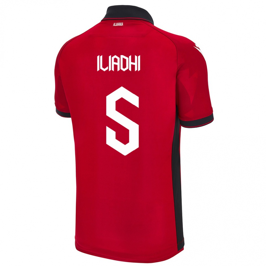 Hombre Fútbol Camiseta Albania Aglia Iliadhi #5 Rojo 1ª Equipación 24-26 Perú