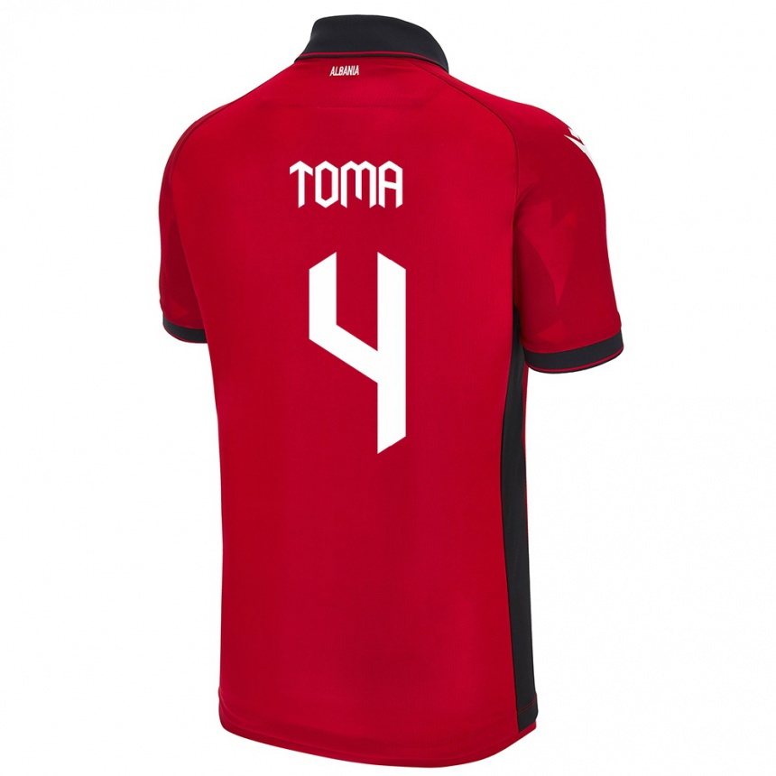 Hombre Fútbol Camiseta Albania Stella Toma #4 Rojo 1ª Equipación 24-26 Perú