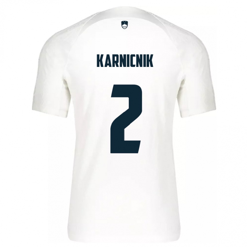 Hombre Fútbol Camiseta Eslovenia Zan Karnicnik #2 Blanco 1ª Equipación 24-26 Perú