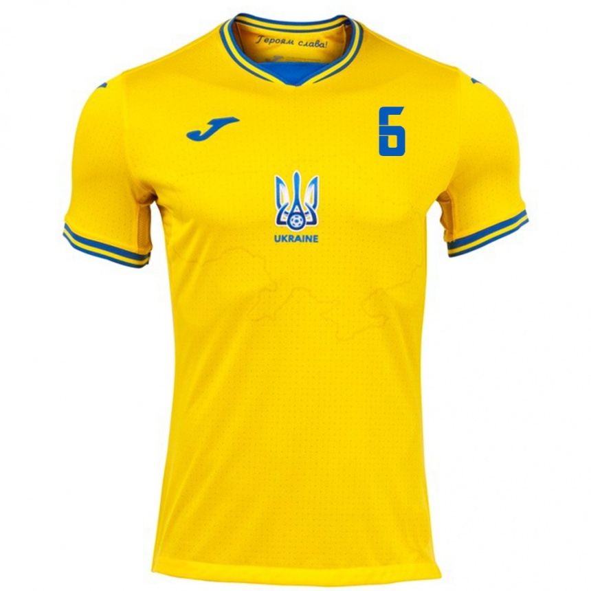 Hombre Fútbol Camiseta Ucrania Maksym Tsymbalyuk #6 Amarillo 1ª Equipación 24-26 Perú