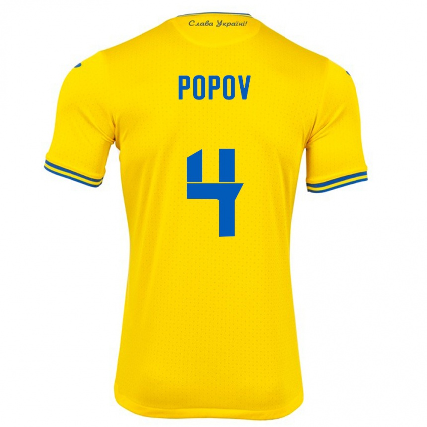 Hombre Fútbol Camiseta Ucrania Denys Popov #4 Amarillo 1ª Equipación 24-26 Perú