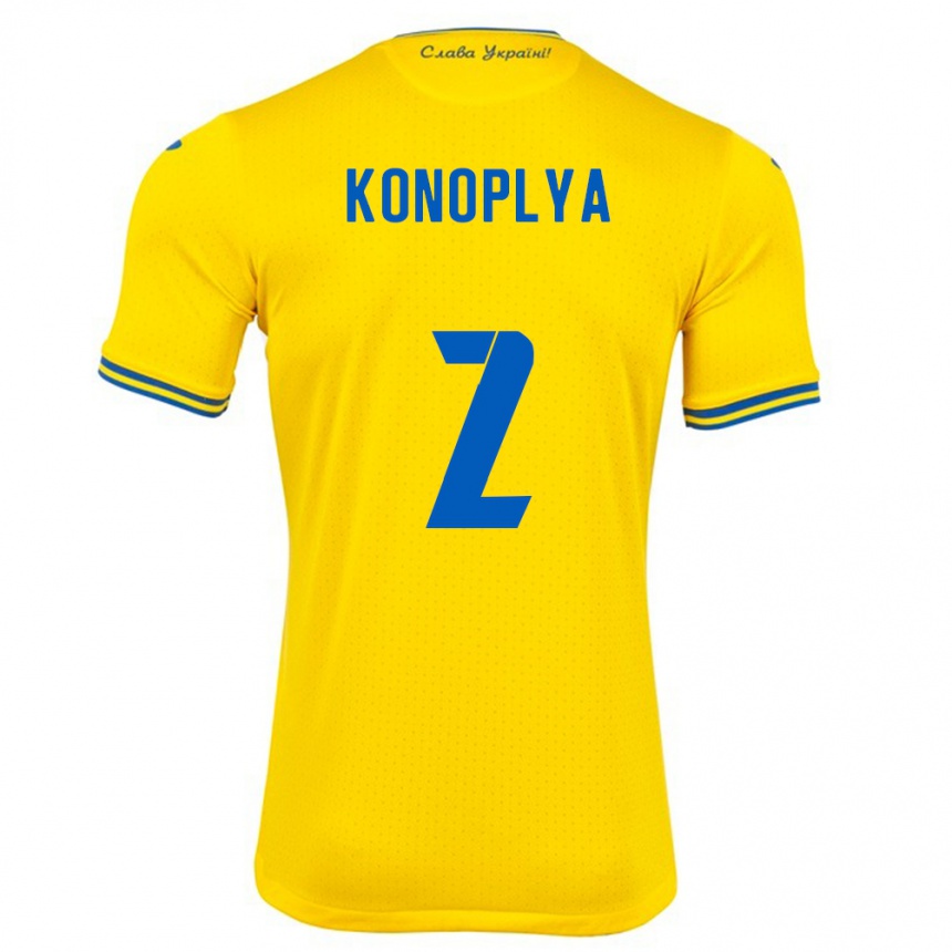 Hombre Fútbol Camiseta Ucrania Yukhym Konoplya #2 Amarillo 1ª Equipación 24-26 Perú