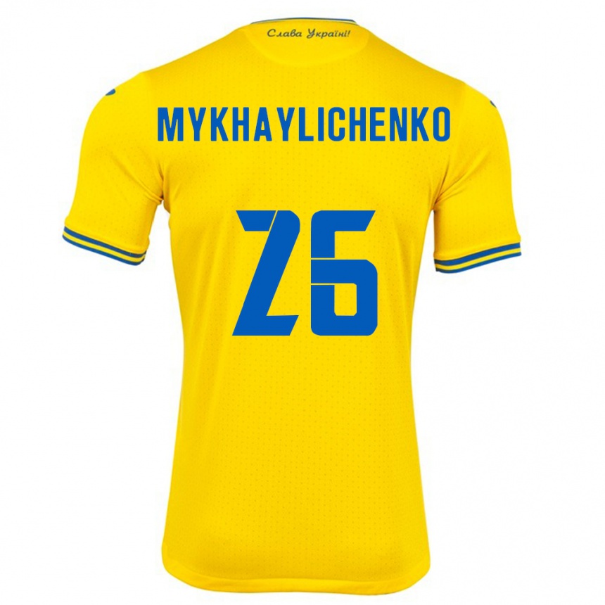 Hombre Fútbol Camiseta Ucrania Bogdan Mykhaylichenko #26 Amarillo 1ª Equipación 24-26 Perú