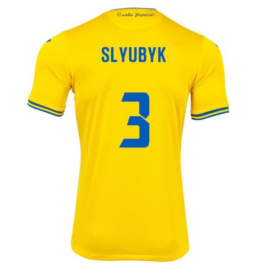 Hombre Fútbol Camiseta Ucrania Bogdan Slyubyk #3 Amarillo 1ª Equipación 24-26 Perú