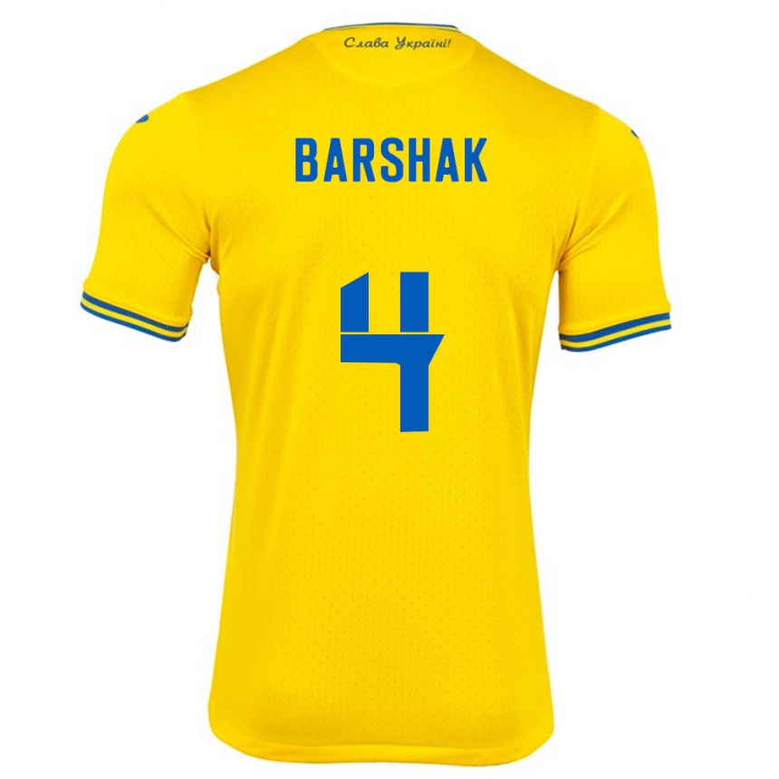 Hombre Fútbol Camiseta Ucrania Maksym Barshak #4 Amarillo 1ª Equipación 24-26 Perú