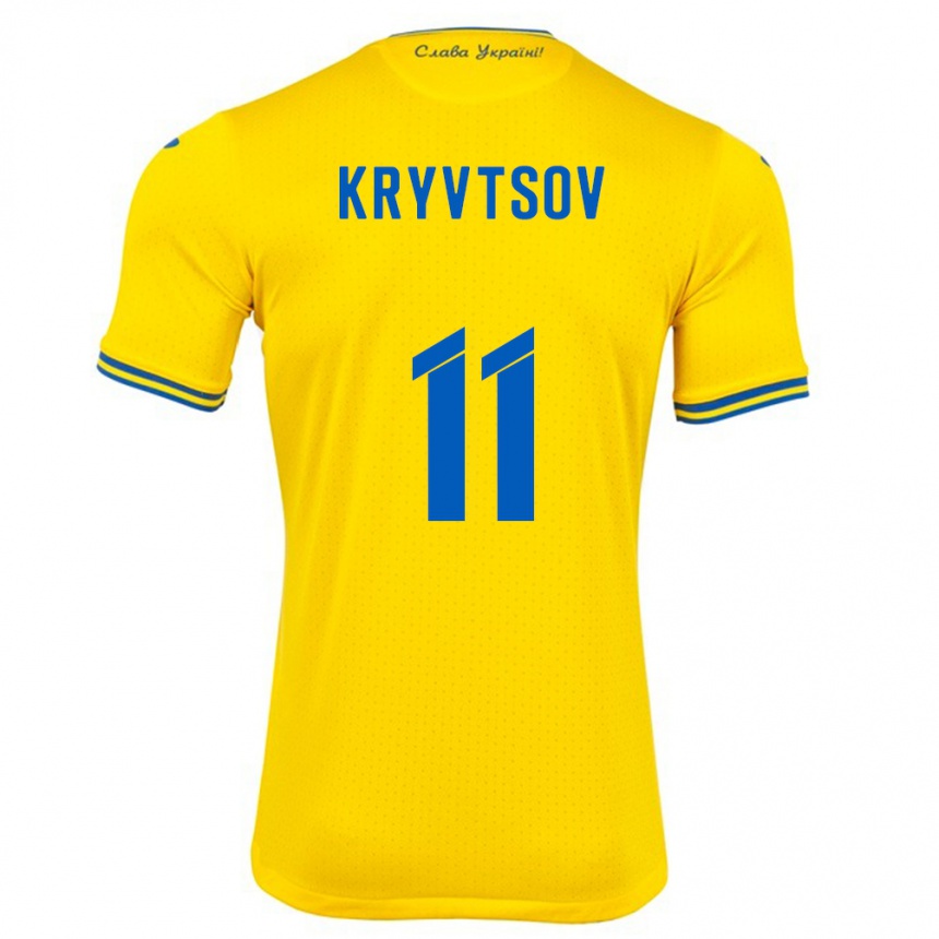 Hombre Fútbol Camiseta Ucrania Nikita Kryvtsov #11 Amarillo 1ª Equipación 24-26 Perú