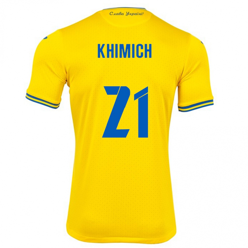 Hombre Fútbol Camiseta Ucrania Tamila Khimich #21 Amarillo 1ª Equipación 24-26 Perú