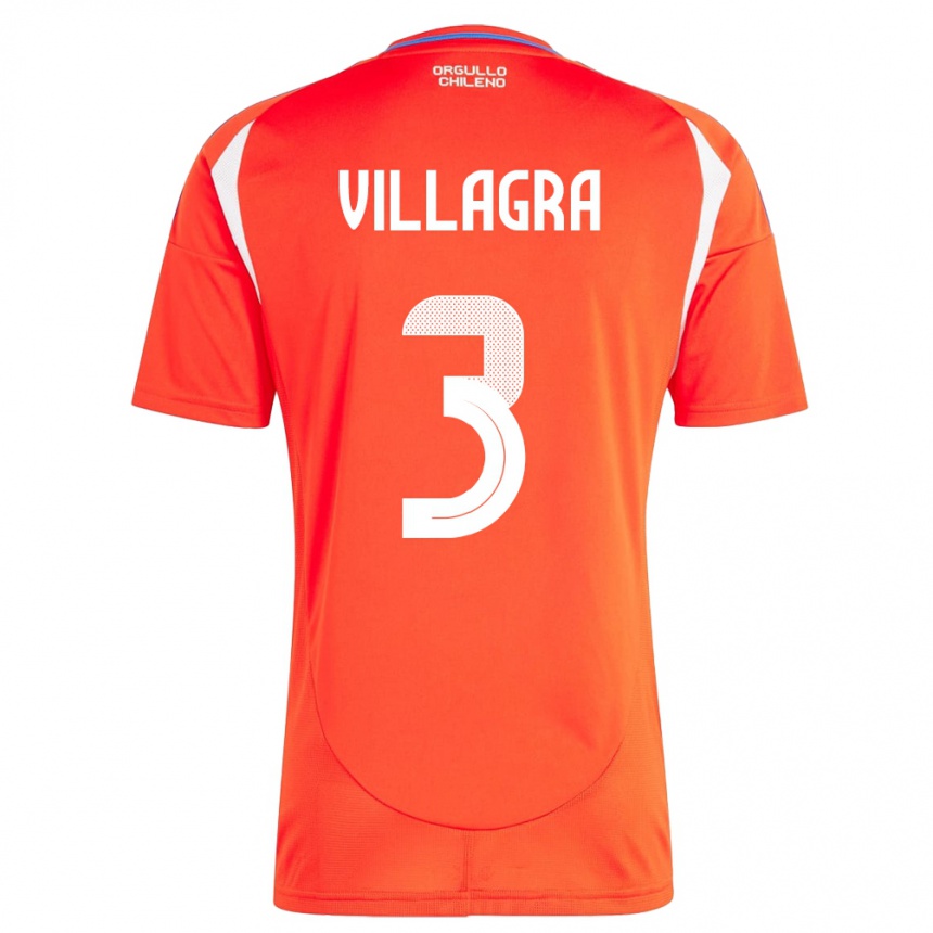 Hombre Fútbol Camiseta Chile Jonathan Villagra #3 Rojo 1ª Equipación 24-26 Perú