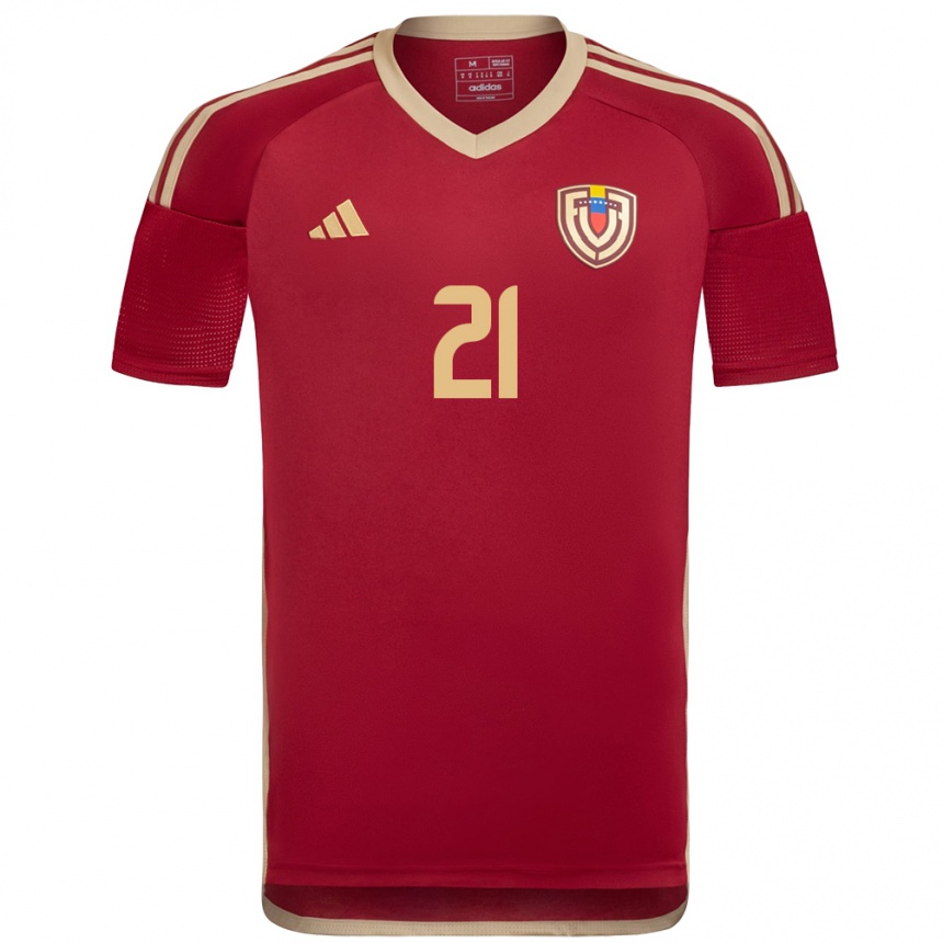 Hombre Fútbol Camiseta Venezuela Marianyela Jiménez #21 Borgoña 1ª Equipación 24-26 Perú