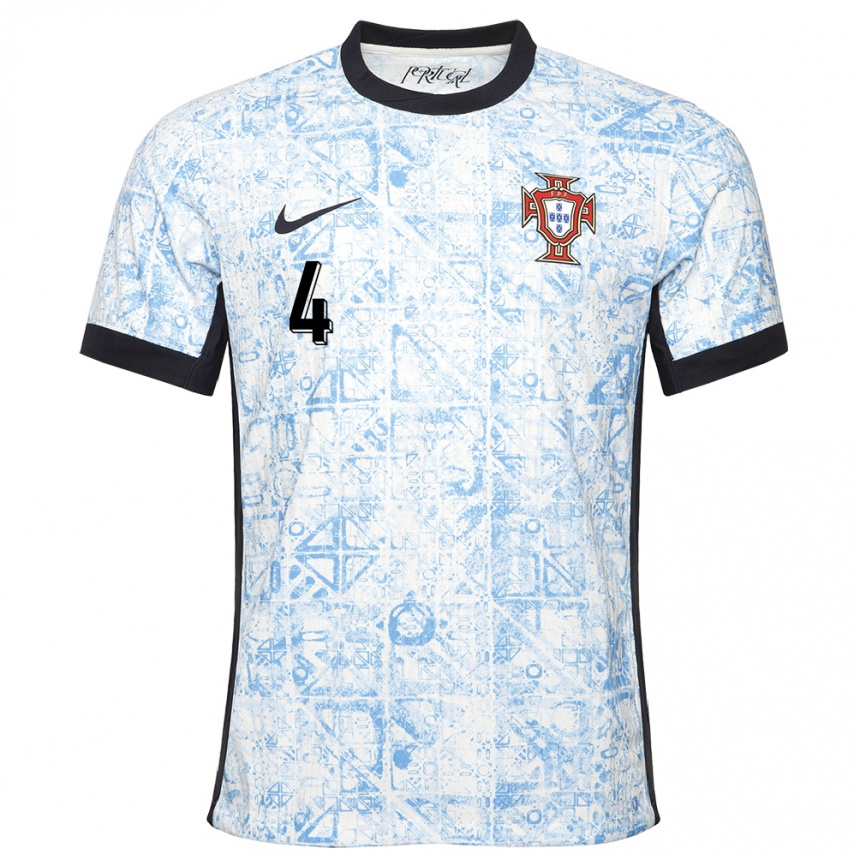 Hombre Fútbol Camiseta Portugal Alexandre Penetra #4 Crema Azul 2ª Equipación 24-26 Perú