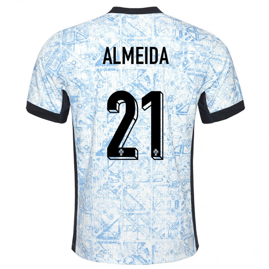 Hombre Fútbol Camiseta Portugal Andre Almeida #21 Crema Azul 2ª Equipación 24-26 Perú