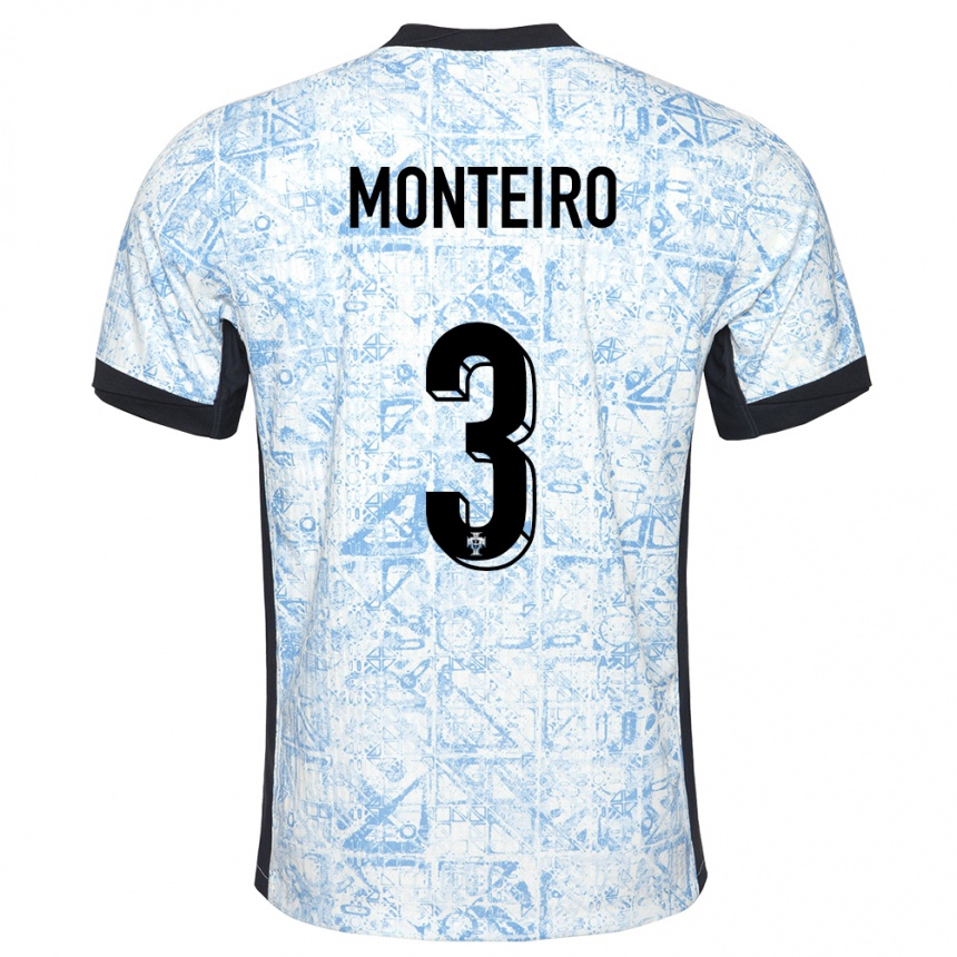 Hombre Fútbol Camiseta Portugal Diogo Monteiro #3 Crema Azul 2ª Equipación 24-26 Perú