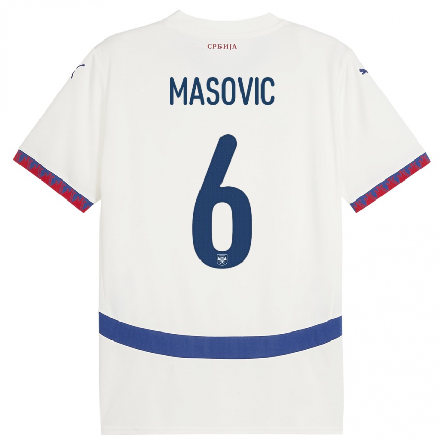 Hombre Fútbol Camiseta Serbia Erhan Masovic #6 Blanco 2ª Equipación 24-26 Perú