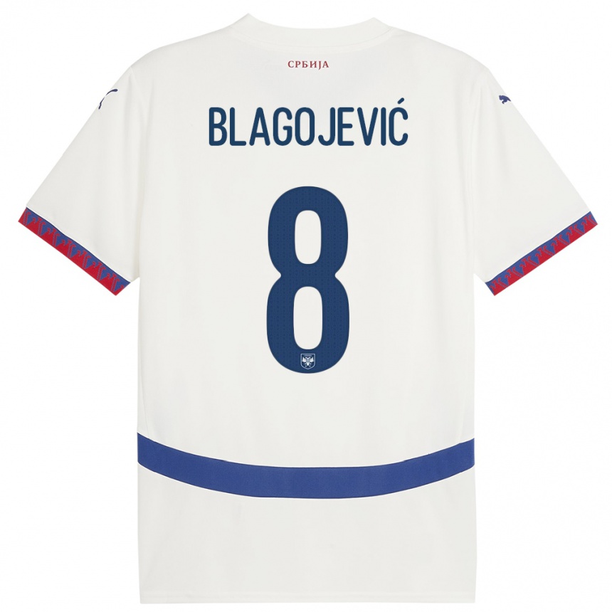 Hombre Fútbol Camiseta Serbia Dina Blagojevic #8 Blanco 2ª Equipación 24-26 Perú