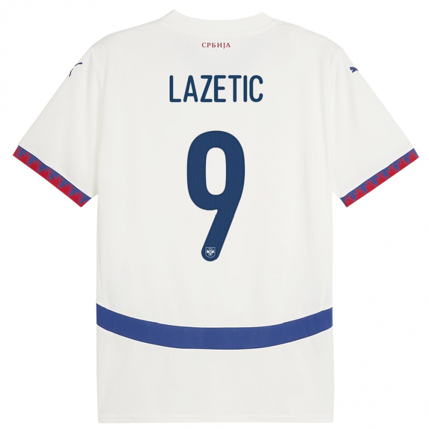 Hombre Fútbol Camiseta Serbia Marko Lazetic #9 Blanco 2ª Equipación 24-26 Perú