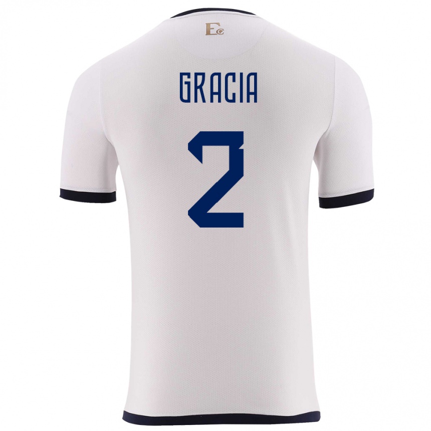 Hombre Fútbol Camiseta Ecuador Ericka Gracia #2 Blanco 2ª Equipación 24-26 Perú